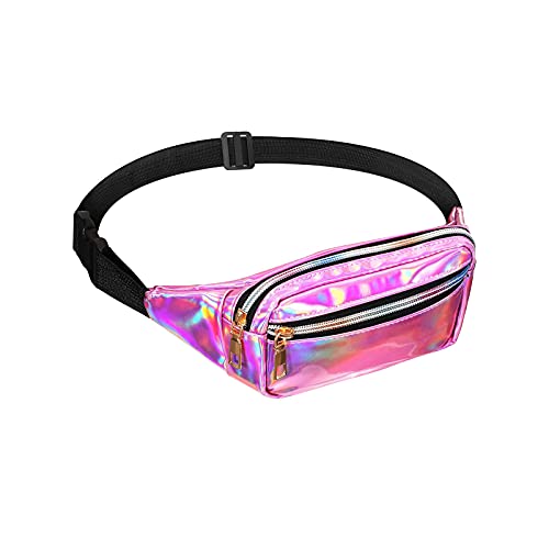 Bauchtasche Damen,Gürteltaschen wasserdichte Neon Hüfttaschen - PU-Leder Taillentasche für Party Reisen Wandern Camping Reise, Bauchtasche Damen Stylisch - Sport Bag (Rosa) von wojonifuiliy