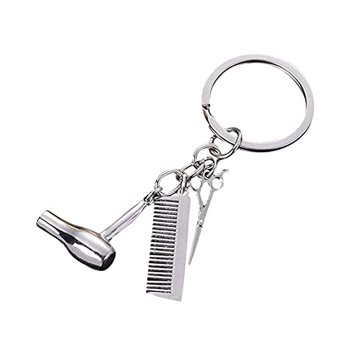 Mode Schlüsselanhänger für Frauen Friseur Auto Shlüsselanhänger Persönlichkeit Abschlussgeschenk Haartrockner,Schere, Kamm 3 In 1 Schlüsselanhänger Personalisiert Auto Frauen Key Chain (Silber) von wojonifuiliy