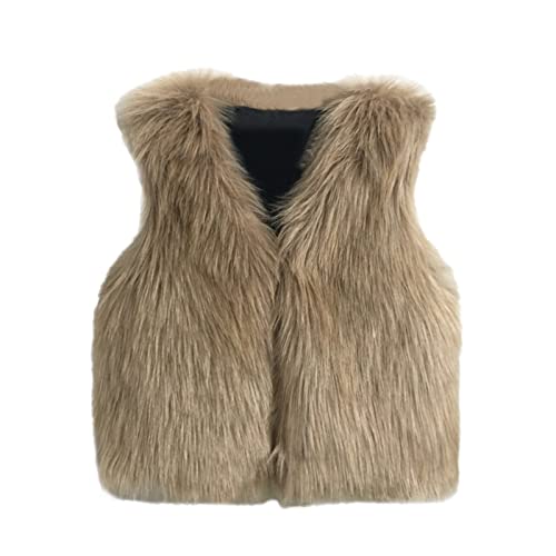 wojonifuiliy Baby Kinder Kunstpelz Weste, Kleinkind Mädchen Herbst Winter Warmer Gilet Vest Ärmellose-Pelzmantel Zotte Fleece Mantel Outwear,Kunst-Pelzweste Fellweste Mädchen Weste (Khaki, S) von wojonifuiliy