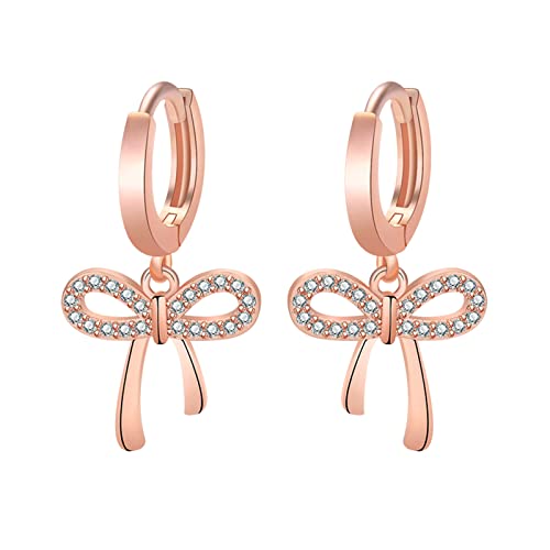 wojonifuiliy Bowknot-Ohrschnalle Ohrringe Damen Modeschmuck - Damen Earrings Charme Temperament Zirkon Diamond Ohrring, Geeignet für Partykleidung oder Alltagskleidung (Rose Gold) von wojonifuiliy