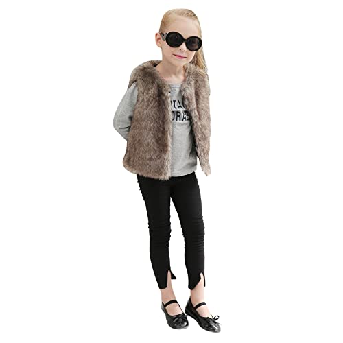 Kunstpelz Fellweste Kinder Mädchen, Kleinkind Baby Kinderfellweste Ärmellose-Pelzmantel Zotte Fleece Outwear, Herbst Winter Warmer Kunst-Pelzweste Kinder Gilet Vest (Brown, 140) von wojonifuiliy