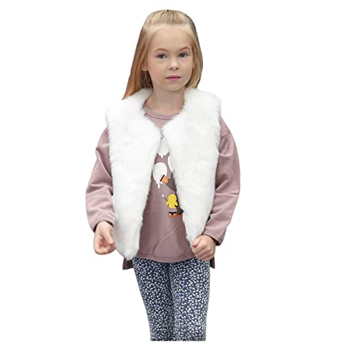 wojonifuiliy Kunstpelz Fellweste Kinder Mädchen, Kleinkind Baby Kinderfellweste Ärmellose-Pelzmantel Zotte Fleece Outwear, Herbst Winter Warmer Kunst-Pelzweste Kinder Gilet Vest (White, 130) von wojonifuiliy