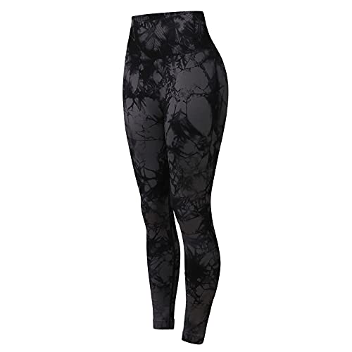 wojonifuiliy Yoga-Hose Damen Nahtlose Yoga Leggings Frauen - Lang Yogahose Hüfthebende High-Waist sexy Batik-Yogahose Weiche und Blickdichte Sport-Trainings-Leggings Jogginghosen (Schwarz, M) von wojonifuiliy