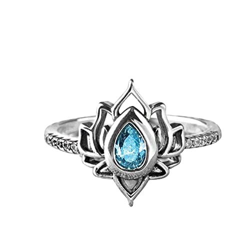 wojonifuiliy01 Lotusblume Ring Silber 925 für Frauen, Schwanzring Pinky mit Lotus Zirkon Verlobungsgeschenk Ewigkeitsringe Verlobungsringe Eheringe Trauringe Ringe, Valentinstagsgeschenk (Blue, 8) von wojonifuiliy01