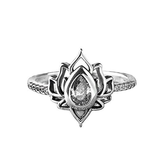 wojonifuiliy01 Lotusblume Ring Silber 925 für Frauen, Schwanzring Pinky mit Lotus Zirkon Verlobungsgeschenk Ewigkeitsringe Verlobungsringe Eheringe Trauringe Ringe, Valentinstagsgeschenk (White, 6) von wojonifuiliy01