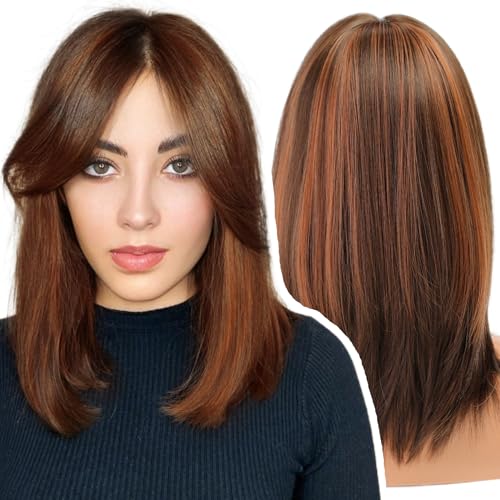 WOKESTAR Kurze Braune Perücken für Frauen, Bob Style Synthetische hitzebeständige Bob Perücken von wokestar