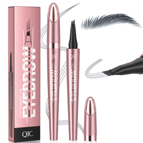 Microblading Augenbrauen-Konturing-Stift – Magischer präziser wasserdichter Augenbrauenstift, flüssig, natürliche Augenbrauenkonturierung, 4 Spitzen, Mikro-Gabelspitze, 3D-Micro-Augenbrauenstift von woleeup
