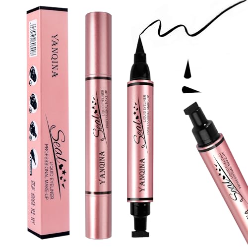 Schwarzer Eyeliner-Stempel-Schablonenstift - Vielseitiger 2-in-1-Flüssiger Eyeliner-Bleistift Geflügelter Eyeliner-Stempel, Herz- & Sternformen, langanhaltend, wasserdicht, wischfester von woleeup