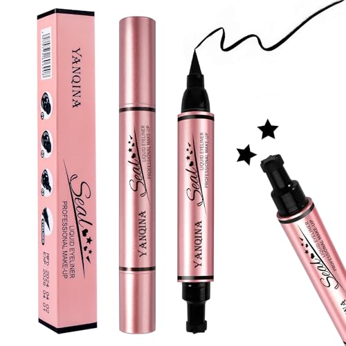 Schwarzer Eyeliner-Stempel-Schablonenstift – Vielseitiger 2-in-1-Flüssiger Eyeliner-Bleistift Geflügelter Eyeliner-Stempel, Herz- & Sternformen, langanhaltend, wasserdicht, wischfester von woleeup