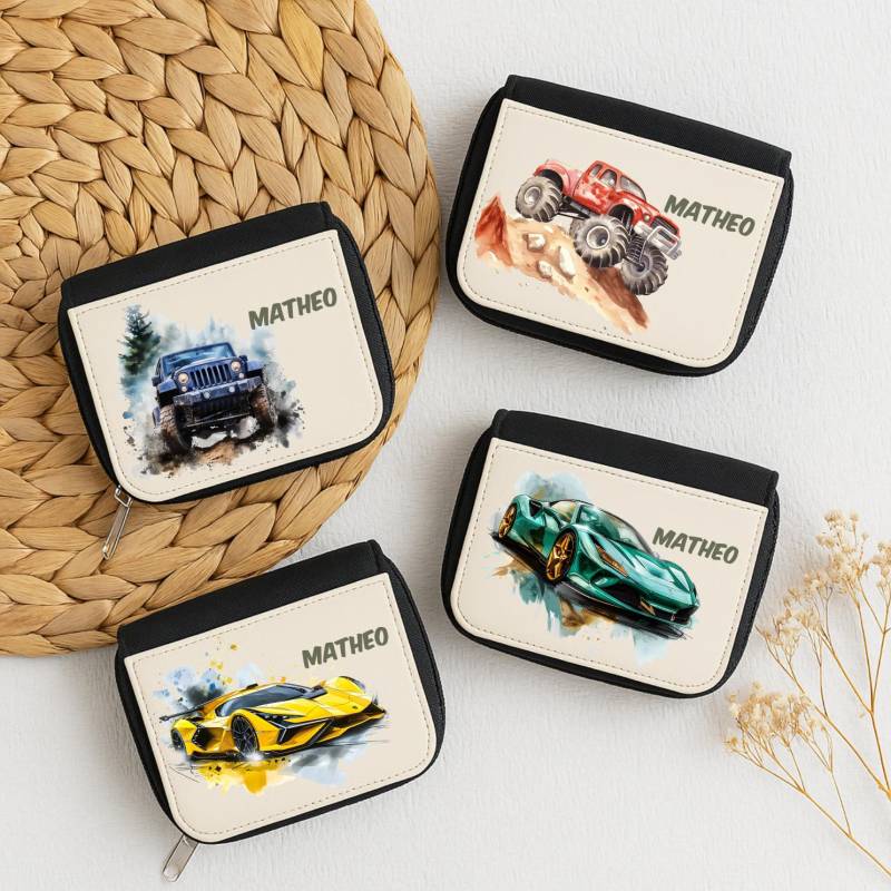 Personalisierter Kinder Geldbeutel Mit Namen Und Auto Motiv Geschenk Jungen Vorschulkinder von wolgakreativ