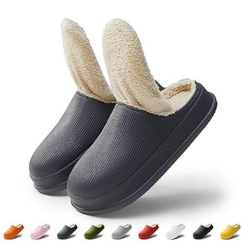 Hausschuhe Herren Damen Wasserdicht Rutschfeste Winterschuhe Warme Plüsch Cozy Slippers Leichte Reinigung Schlappen (Dunkelgrau, Erwachsene, 36, Numerisch (von/bis), EU Schuhgrößensystem, 37, M) von wolkensohle