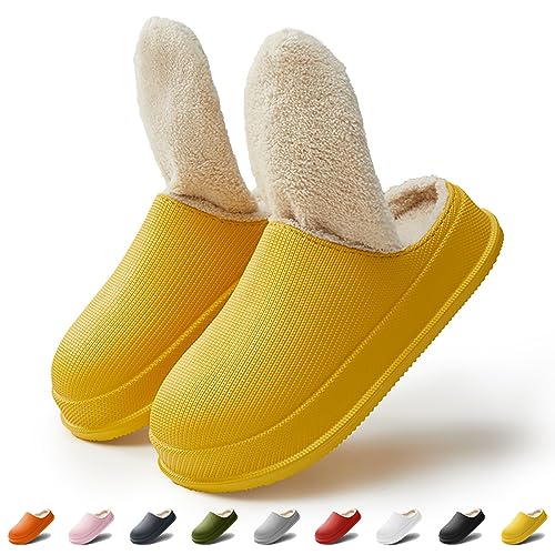 wolkensohle Hausschuhe Herren Damen Wasserdicht Rutschfeste Winterschuhe Warme Plüsch Cozy Sippers Leichte Reinigung Drinnen und Draussen Schlappen (Gelb, 40) von wolkensohle