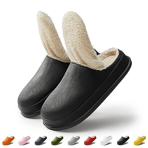 wolkensohle Hausschuhe Herren Damen Wasserdicht Rutschfeste Winterschuhe Warme Plüsch Cozy Sippers Leichte Reinigung Drinnen und Draussen Schlappen (Schwarz, 44) von wolkensohle