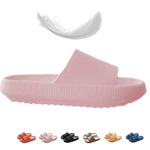 wolkensohle Hausschuhe Unisex Einfarbig Dicker Boden Hausschuhe Komfort Sandalen Rutschfest Badeschuhe (Rosa, 34) von wolkensohle