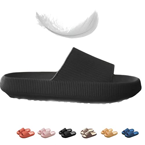 wolkensohle Hausschuhe Unisex Einfarbig Dicker Boden Hausschuhe Komfort Sandalen Rutschfest Badeschuhe (Schwarz, 42) von wolkensohle