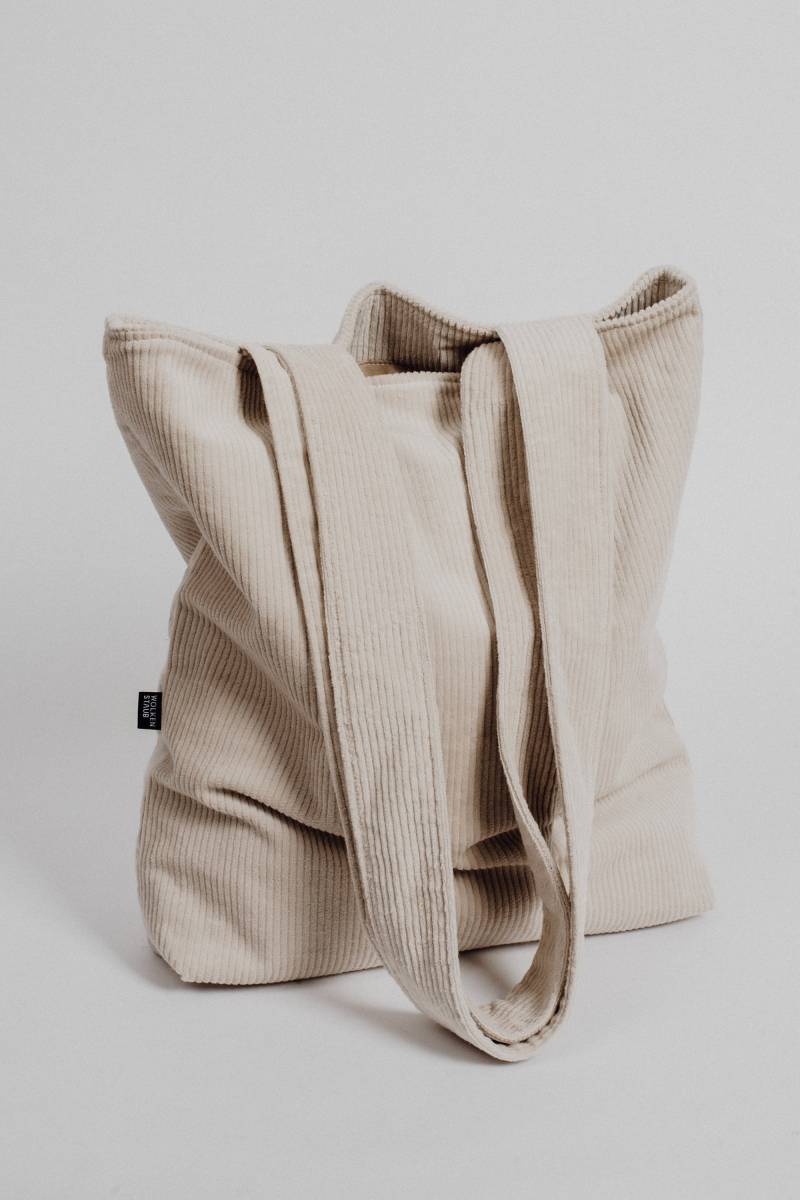 Shopper Mom Bag Stofftasche Aus Soft Cord Hell Beige | Schultertasche, Einkaufstasche Geschenkidee von wolkenstaub