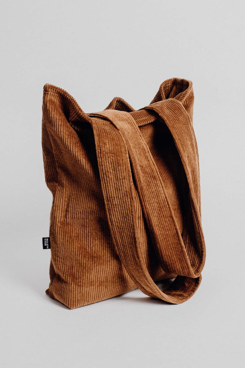 Shopper Mom Bag Stofftasche Aus Soft Cord Zimt Braun | Schultertasche, Einkaufstasche Geschenkidee von wolkenstaub