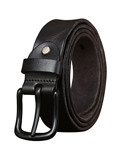 wolksprong Dicker Herren-Gürtel aus Vollnarbenleder, robuster Arbeitsgürtel, Schnalle mit hoher Härte, verpackt in Geschenkbox, Schwarz (Black-b), 38(Fit Pants Size 36) von wolksprong