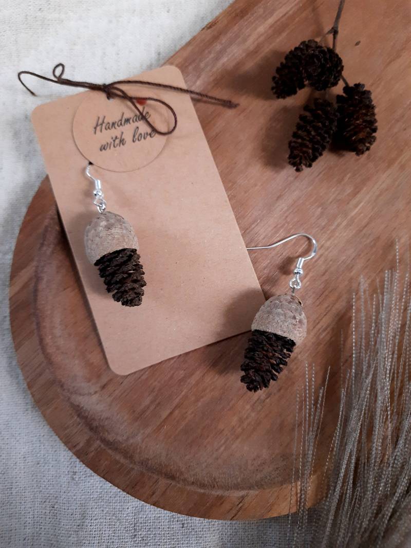 Erlen Zapfen Ohrringe Silber Hängend Naturschmuck Ohrschmuck Ohrhänger Natur Geschenkidee Damen Weihnachten von wollgeherzt