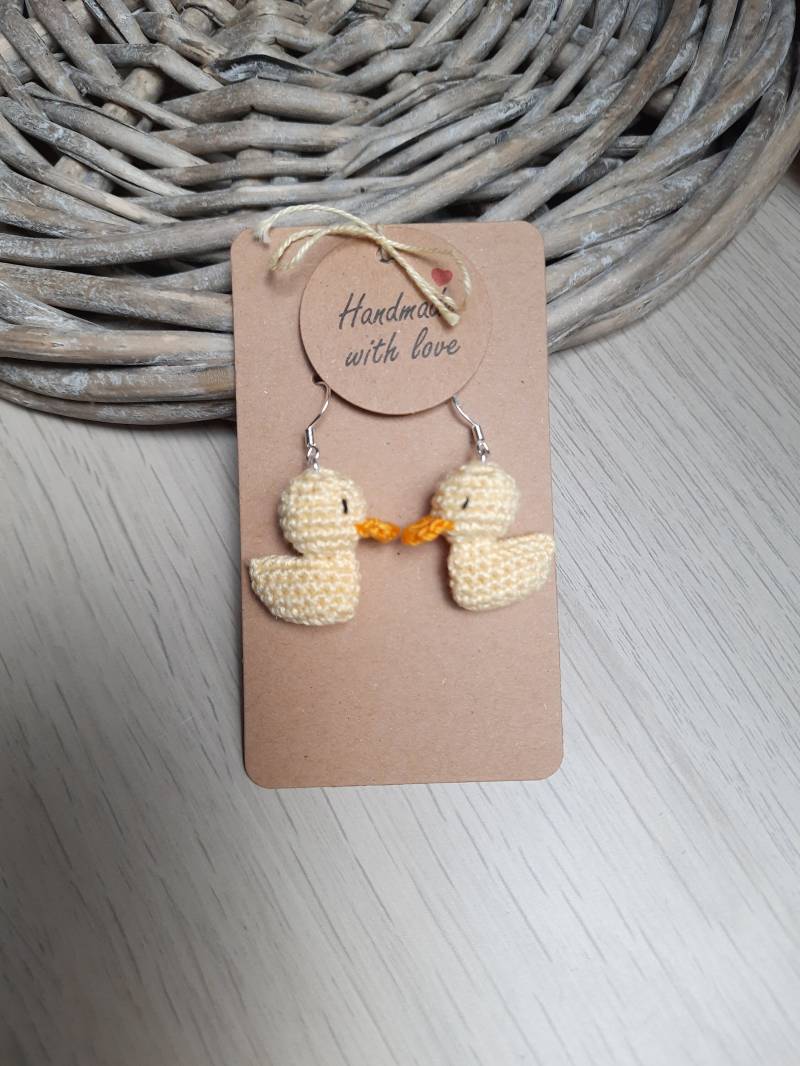 Ohrringe Ente Gehäkelt Sommer Ohrschmuck Ohrhänger 925Er Silber von wollgeherzt