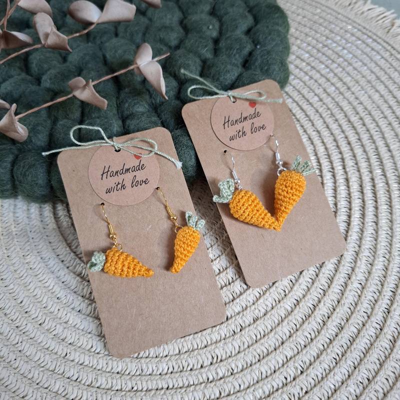Ohrringe Möhrchen, Karotte, Ostern, Ohrhänger, Ohrschmuck, Mohrrübe, Mohrrübe Gehäkelt, Rübe von wollgeherzt
