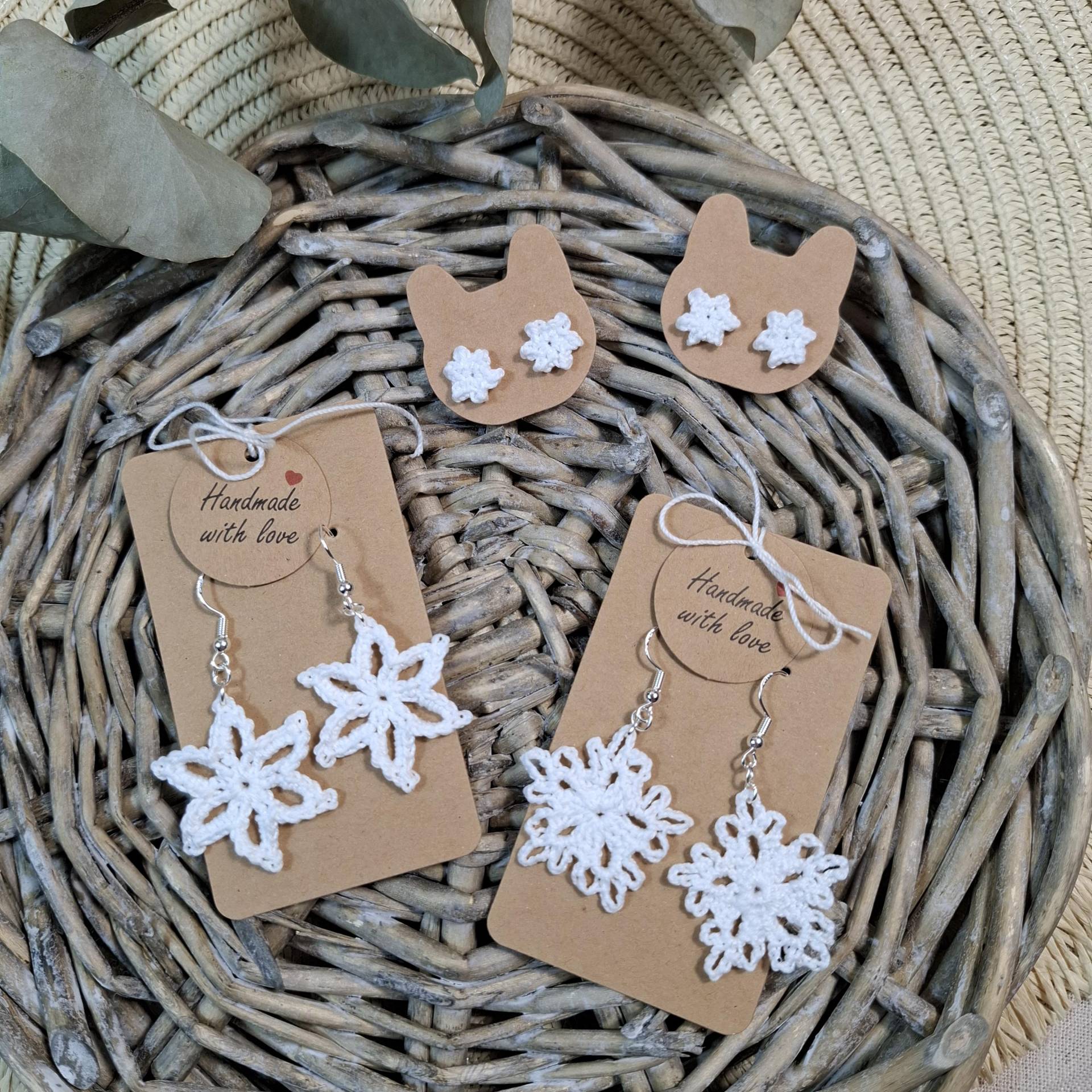 Winter Ohrringe , Schneeflocken Ohrringe, 925Er Silber, Schmuck, Sternen Gehäkelt, Gehäkelte von wollgeherzt