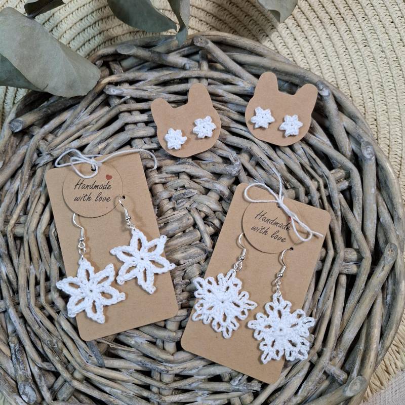 Winter Ohrringe , Schneeflocken Ohrringe, 925Er Silber, Schmuck, Sternen Gehäkelt, Gehäkelte von wollgeherzt