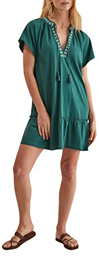 Women'secret Damen 100% Baumwolle Grün Rüschen Saum Kleid, Flasche, Small von women'secret