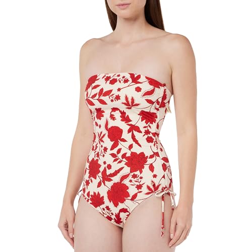 Women'secret Damen Badeanzug mit Blumenmuster, Bandeau-Ausschnitt Schwimm-Slips, Bedruckt rot, S von women'secret