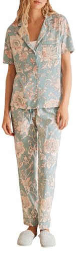 Women'secret Damen Kurzärmeliger Schlafanzug Daily Aquamarine Pyjamaset, Blue Print, XL von Women'secret