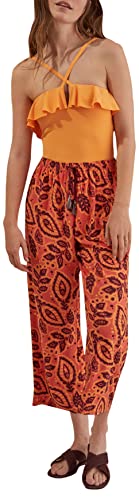 Women'secret Damen Lange Caprihose Print Lässige Hose, Bedruckt orange, XS von women'secret