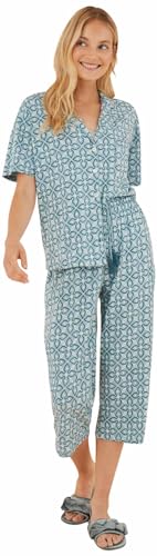 Women'secret Damen Pyjama aus 100% Baumwolle, Capri, geometrisch Pyjamaset, Bedruckt blau, 42 von women'secret