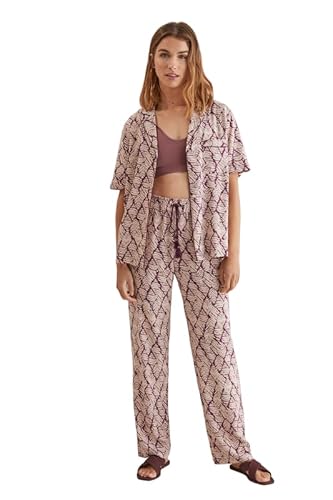 Women'secret Damen Pyjama mit kastanienbraunem Aufdruck Pyjamaset, granatrot Bedruckt, 42 von women'secret