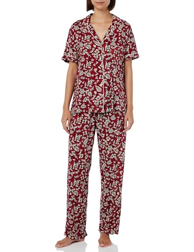 Women'secret Damen Pyjama mit langem Hemd, Blumenmuster Pyjamaset, Bedruckt rot, 36 von women'secret