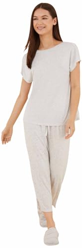 Women'secret Damen Schlafanzug Capri Blumen Grau Pyjamaset, Hellgrau/Silber, 42 von women'secret