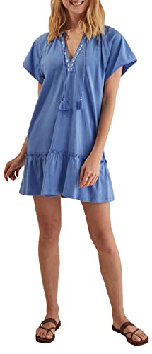 women'secret Damen 100% Baumwolle Blau Rüschen Saum Kleid, dunkelblau, X-Large von women'secret