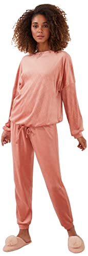 Women'secret Damen Ärmeln und Langer Hose in New Velour Pyjama, Helles Kaki, 36 von women'secret