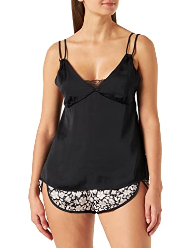 Women'secret Damen Kurzer Schlafanzug, Satin, Schwarz, Blumen Pyjamaset, 42 von women'secret