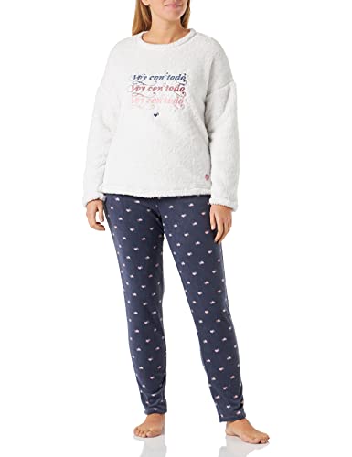 Women'secret Damen Langärmeliger Schlafanzug und Hose Skinny Print in Single Jersey mit Spruch der blonden Nachbarn Pyjama, hellblau, XXS von women'secret