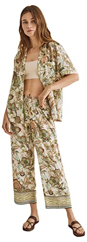 women'secret Damen Langer Pyjama Hemdlook Blumen-Print Pyjamaset, grün, 32 von women'secret