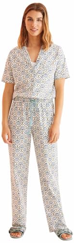 women'secret Damen Pyjama aus 100% Baumwolle mit geometrischem Druck Pyjamaset, Weißer Hintergrunddruck, 42 von women'secret