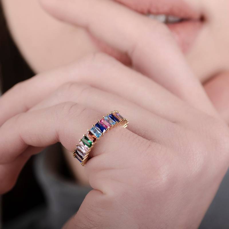 Regenbogen Edelstein Ring 14K Gold Vermeil Multi Color Statement Für Frauen Chakra Einzigartiges Geschenk Sie Zierlicher Schmuck von womuseusa