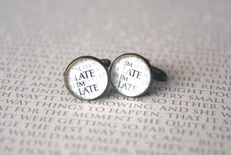Alice Im Wunderland - Manschettenknöpfe I'm Late Late, Mad Hatter, White Rabbit, Schmuck, Manschettenknopf, Zitat, Kunst, Mode von wonderinalicelanduk