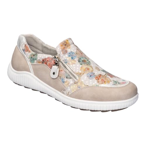 wonderwalk Bequem-Halbschuh Flora - Veloursleder-Optik mit Blumendruck, Elastischer Einsatz, Reißverschluss, Damenschuh wonderwalk Bequem-Halbschuh Flora - Veloursleder-Optik mit Blumendruck, Elastischer Einsatz, Reißverschluss, Damenschuh von wonderwalk