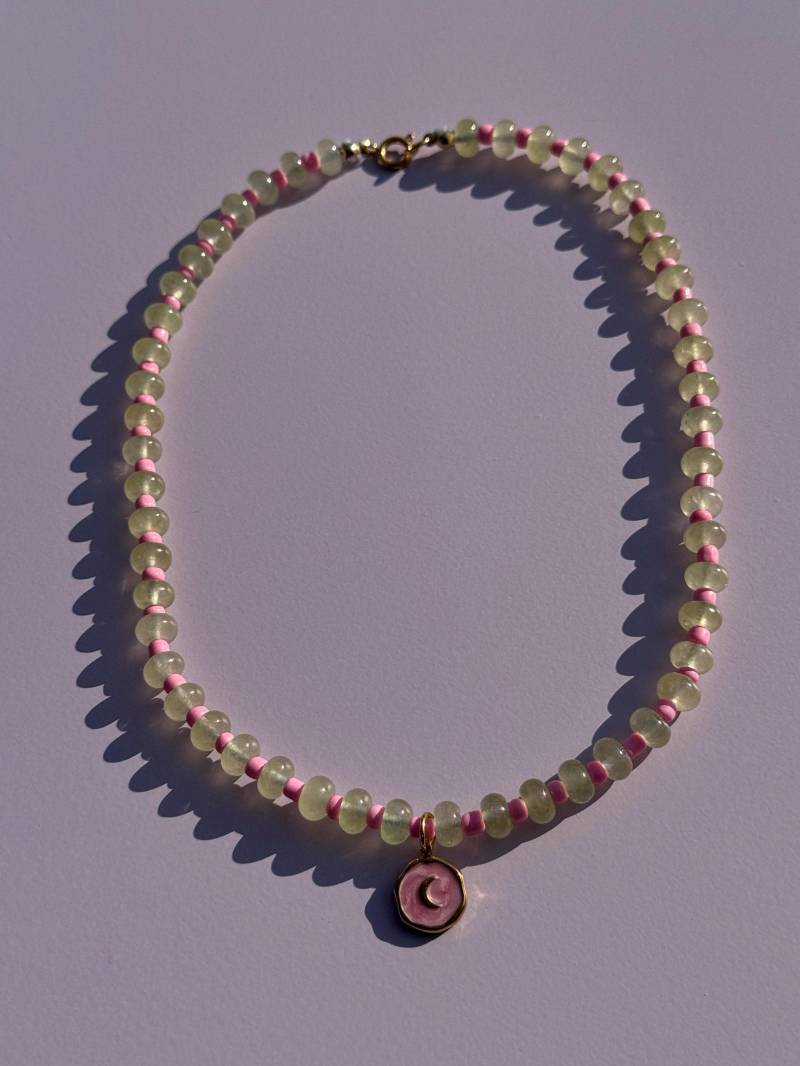 Mond Perlenkette Rosa Weiß - Boho Kette Damen Geschenk Für Frauen Handgemacht Aesthetic Halskette von wonkystudiosde