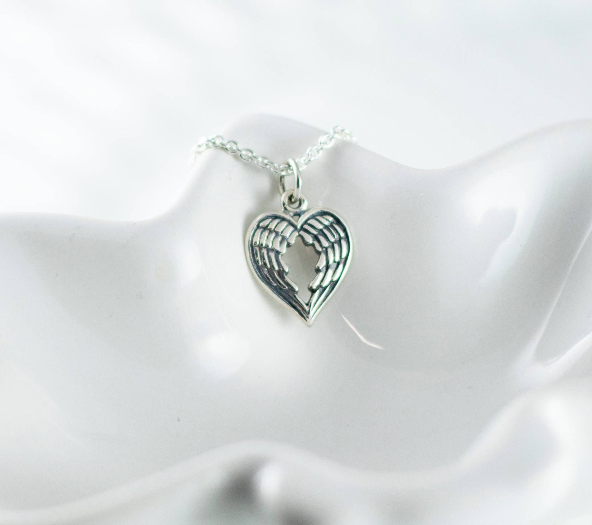 Gedenkkette - Engelsflügel Herz Halskette Sterling Silber Erinnerung Erinnerungsschmuck Trost Geschenk Geschenk Für Verlust Gedenkkette - Engelsflügel Herz Halskette Sterling Silber Erinnerung Erinnerungsschmuck Trost Geschenk Geschenk Für Verlust von woobiebeans