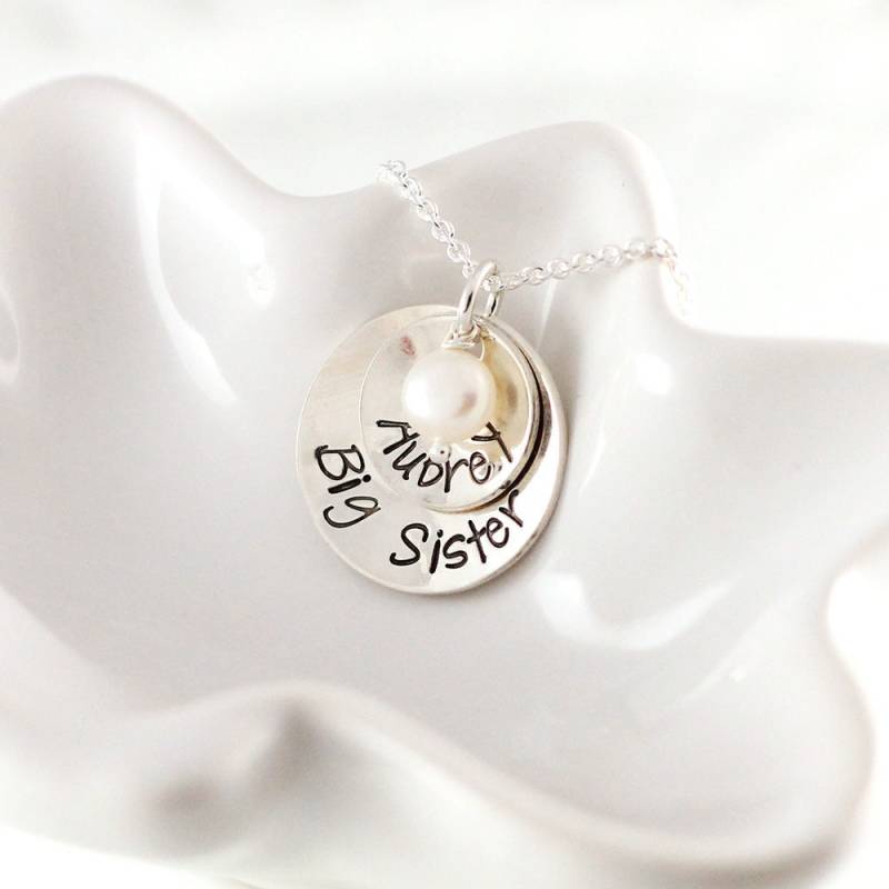 Personalisierte Große Schwester Sterling Silber Halskette - Hand Gestempelt Perlen Schmuck von woobiebeans