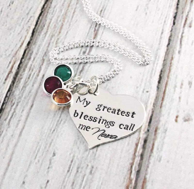 Personalisierte Nana Birthstone Halskette - Hand Gestempelt Sterling Silber Herz von woobiebeans