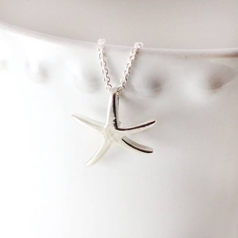 Sterling Silber Seestern Halskette - Strand Hochzeit Brautjungfer Schmuck von woobiebeans