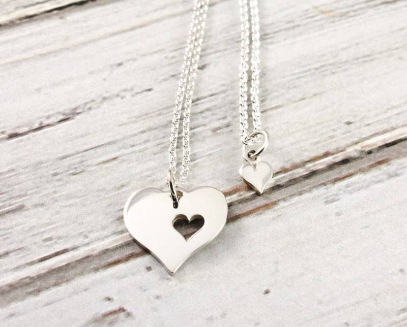 Mutter-Tochter-Herz-Halsketten-Set Aus 925Er Silber - Schmuck Für Mama Und Kind von woobiebeans